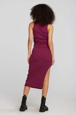 Women Chaser Brand Recycled Vintage Rib Midi Skirt With Shirring And Side Slit