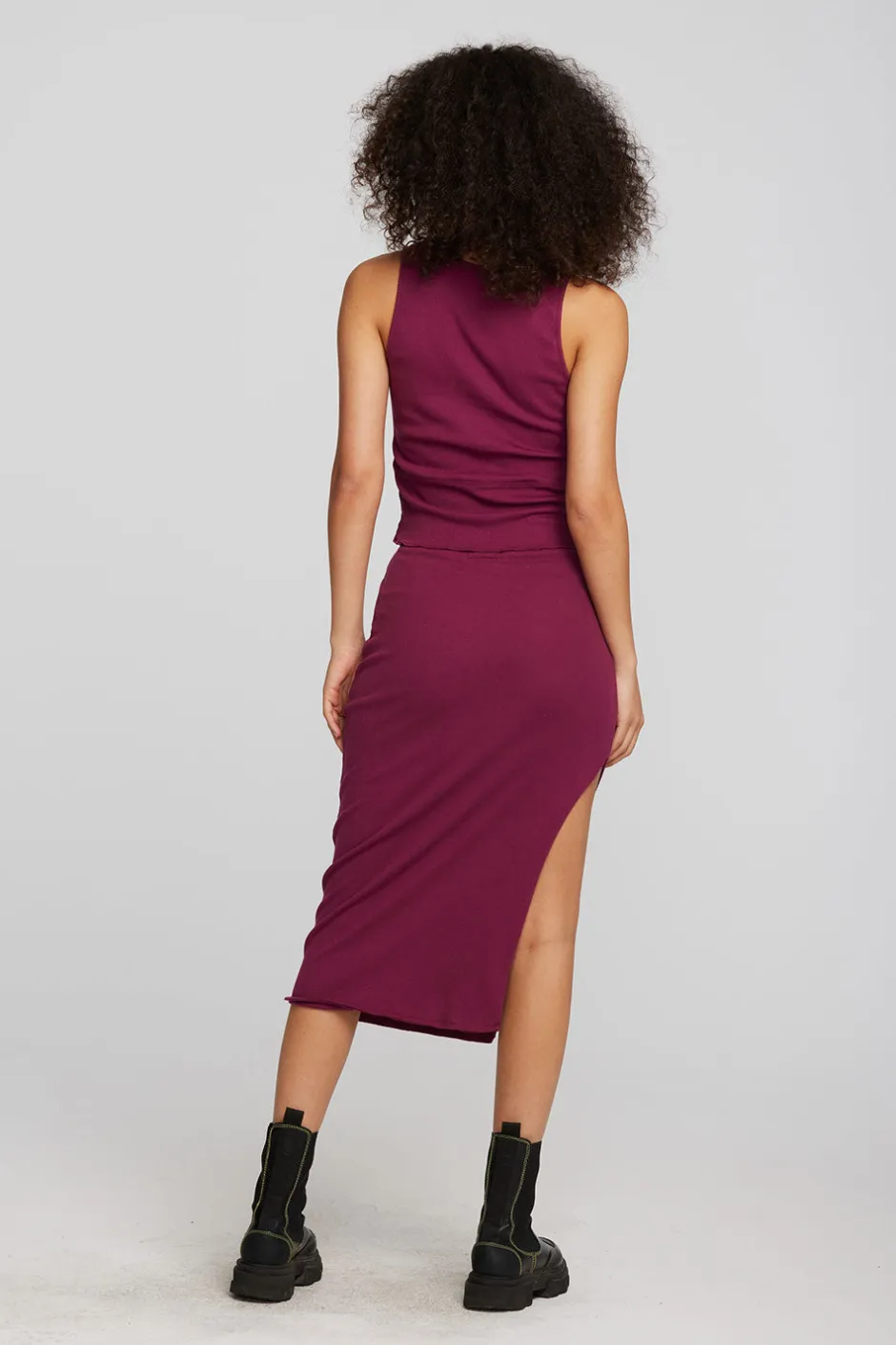 Women Chaser Brand Recycled Vintage Rib Midi Skirt With Shirring And Side Slit