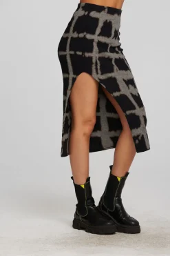 Women Chaser Brand Recycled Vintage Rib Midi Skirt With Shirring And Side Slit