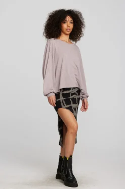 Women Chaser Brand Recycled Vintage Rib Midi Skirt With Shirring And Side Slit