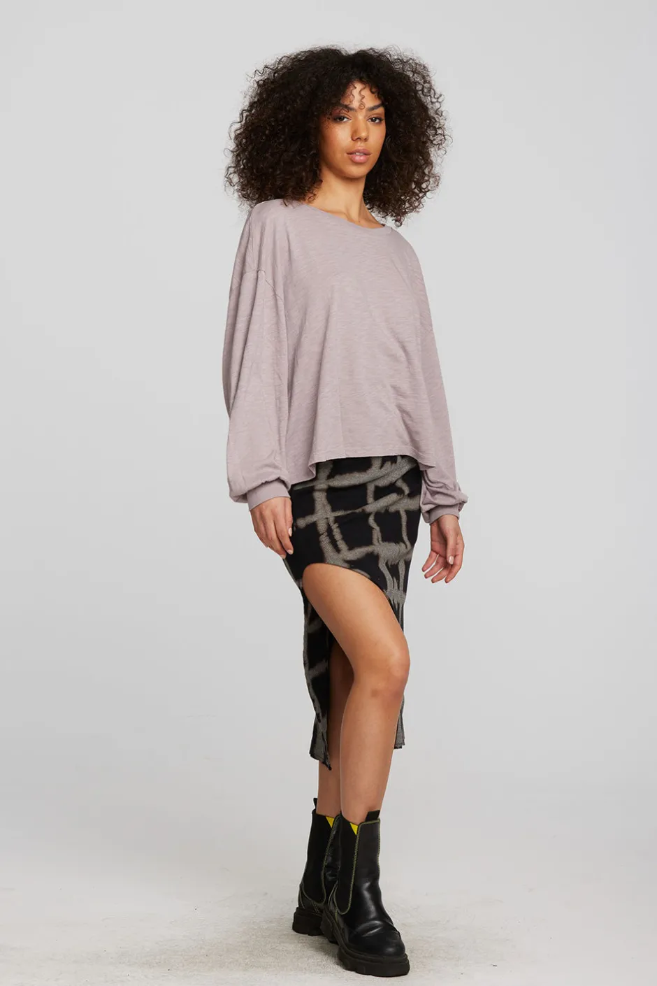 Women Chaser Brand Recycled Vintage Rib Midi Skirt With Shirring And Side Slit