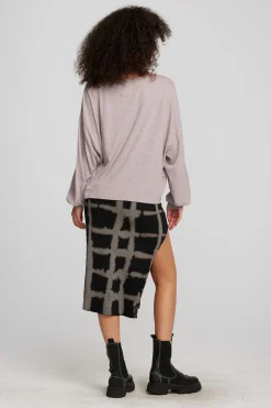 Women Chaser Brand Recycled Vintage Rib Midi Skirt With Shirring And Side Slit