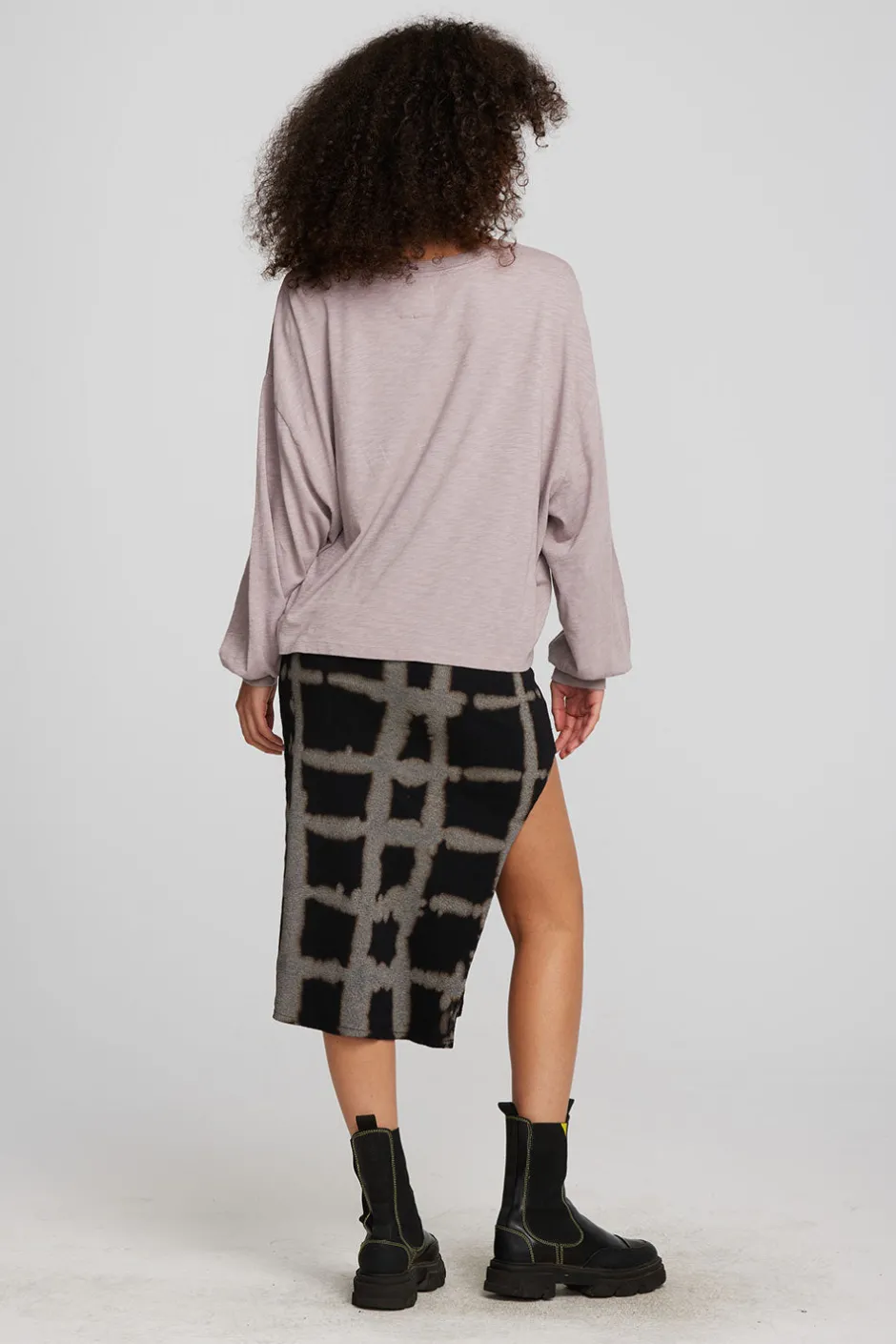 Women Chaser Brand Recycled Vintage Rib Midi Skirt With Shirring And Side Slit
