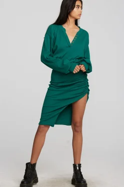 Women Chaser Brand Recycled Vintage Rib Midi Dress With Shirring And Side Slit