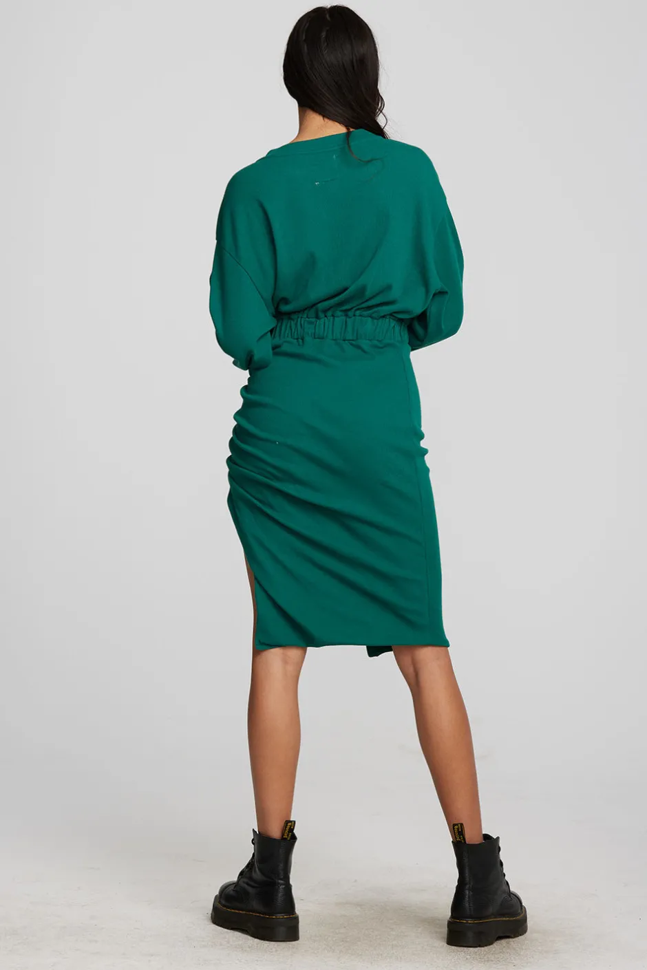 Women Chaser Brand Recycled Vintage Rib Midi Dress With Shirring And Side Slit