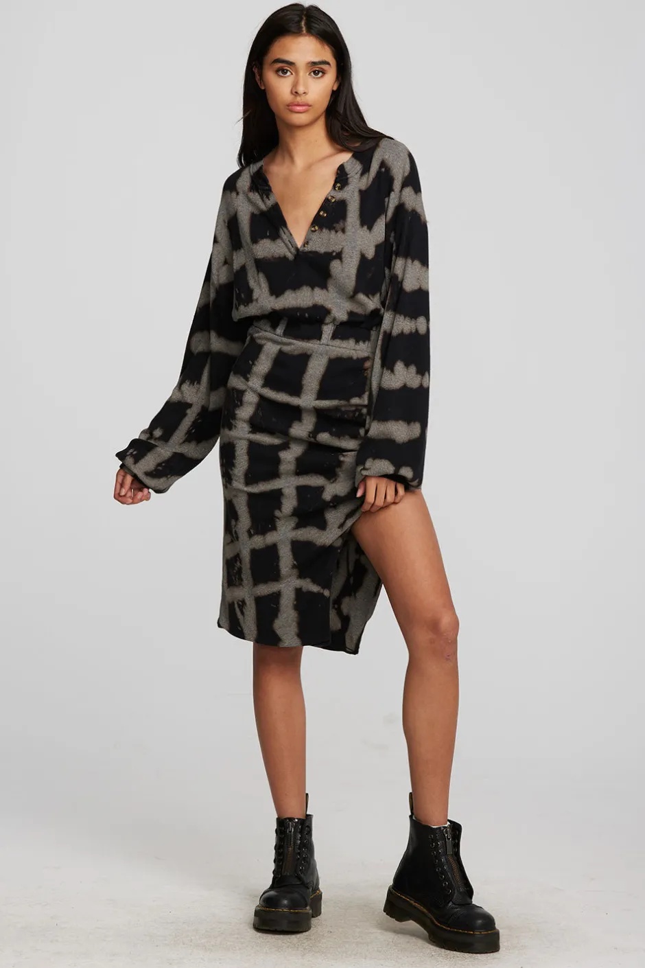 Women Chaser Brand Recycled Vintage Rib Midi Dress With Shirring And Side Slit