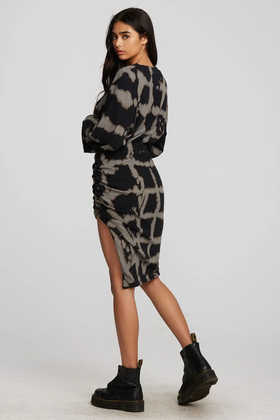 Women Chaser Brand Recycled Vintage Rib Midi Dress With Shirring And Side Slit