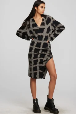 Women Chaser Brand Recycled Vintage Rib Midi Dress With Shirring And Side Slit