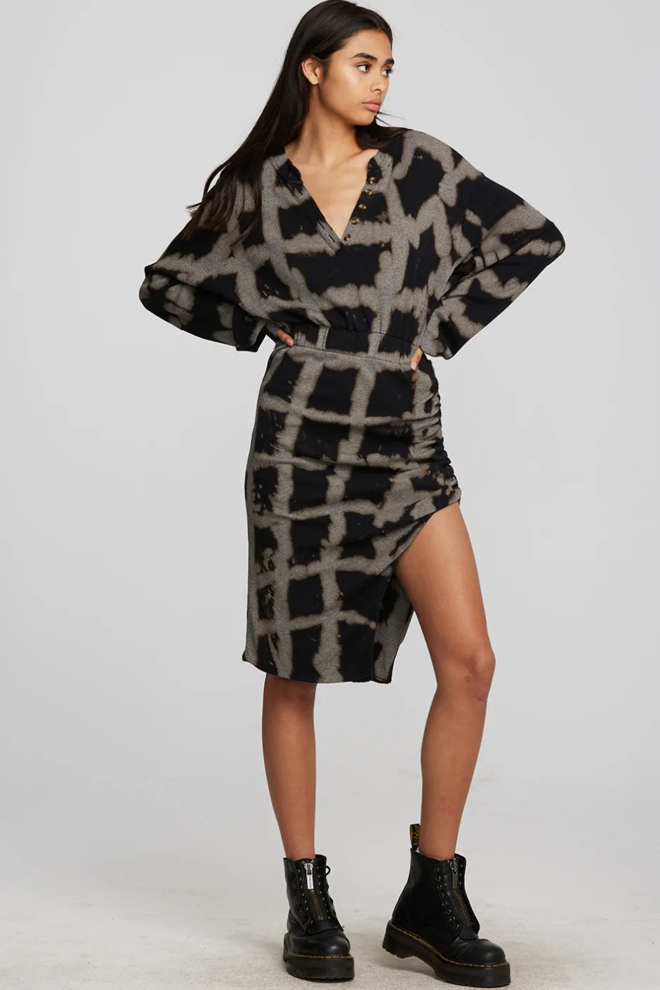 Women Chaser Brand Recycled Vintage Rib Midi Dress With Shirring And Side Slit