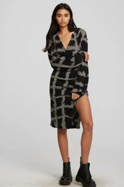 Women Chaser Brand Recycled Vintage Rib Midi Dress With Shirring And Side Slit