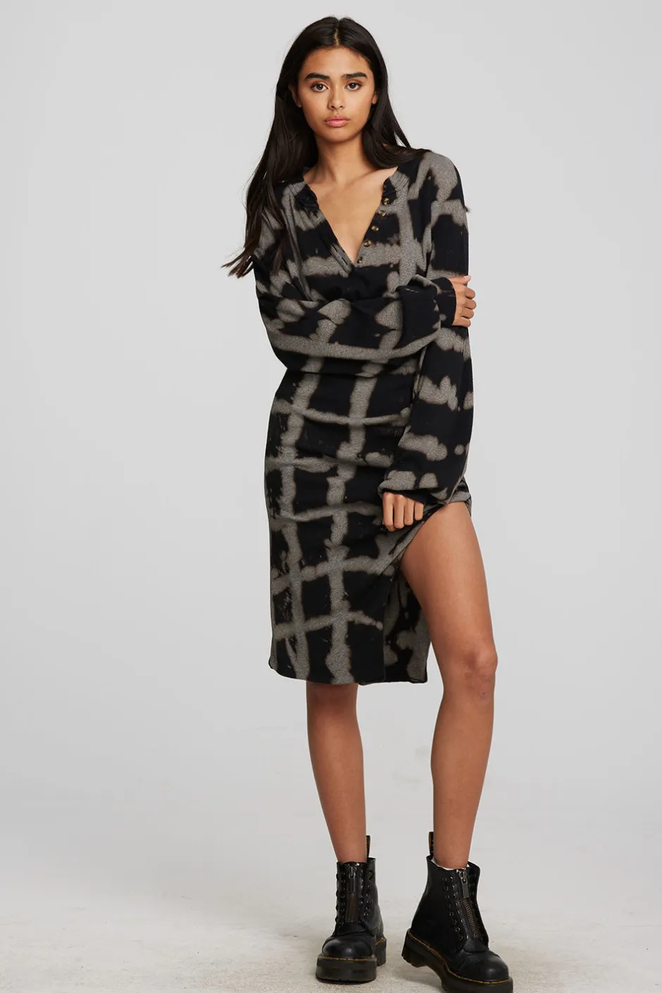 Women Chaser Brand Recycled Vintage Rib Midi Dress With Shirring And Side Slit