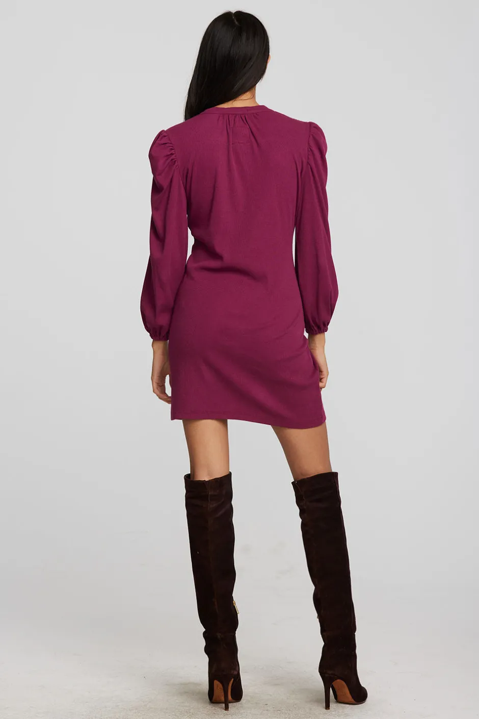 Women Chaser Brand Recycled Vintage Rib Mini Dress With Deep V And Pearl Snaps