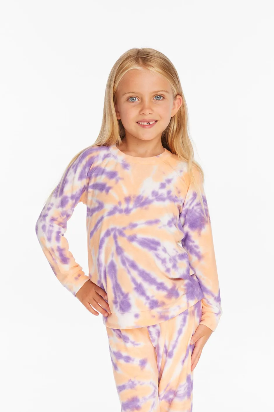 Kids Chaser Brand Reverse Peach Lavender Tie Dye Cozy Knit Pullover