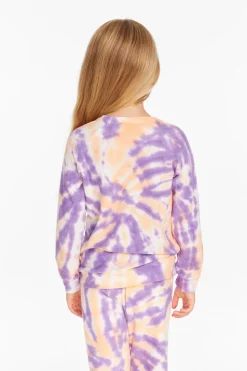 Kids Chaser Brand Reverse Peach Lavender Tie Dye Cozy Knit Pullover