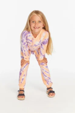 Kids Chaser Brand Reverse Peach Lavender Tie Dye Cozy Knit Pullover