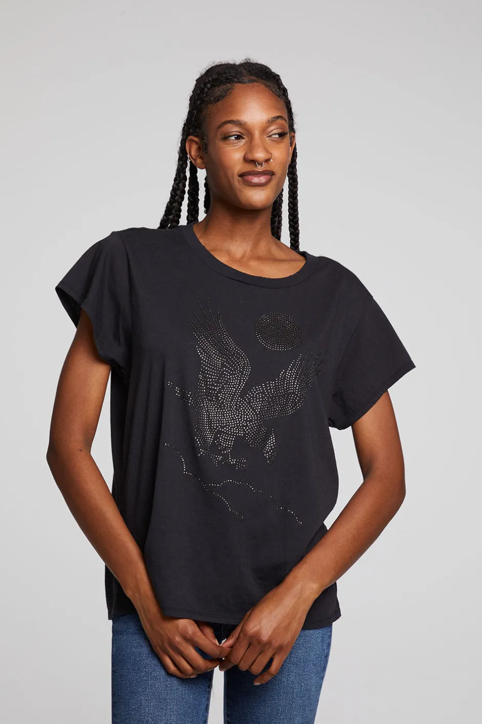 Women Chaser Brand Rhinestone Eagle Tee
