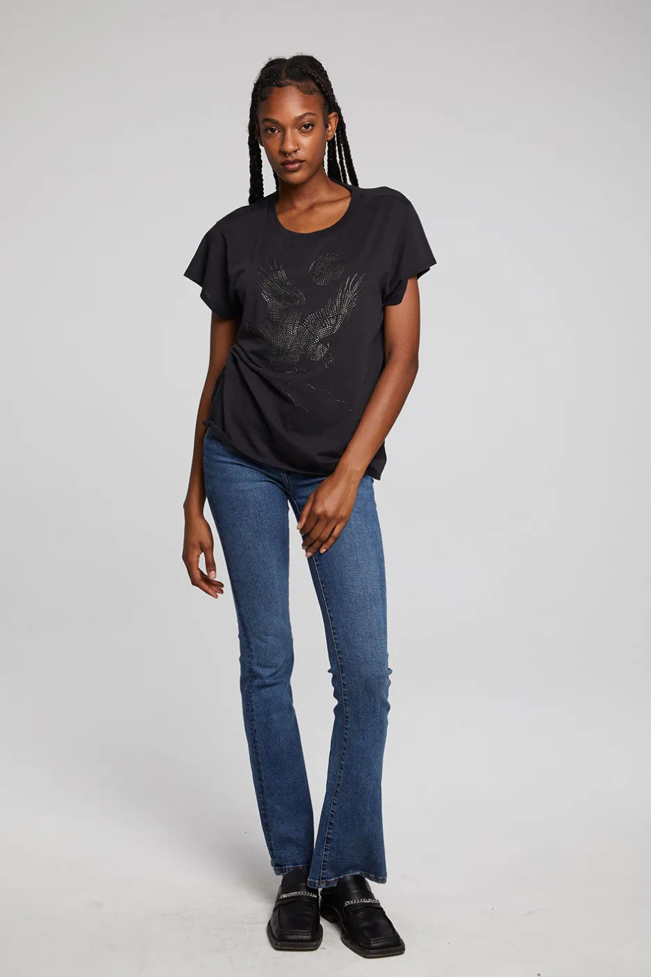 Women Chaser Brand Rhinestone Eagle Tee