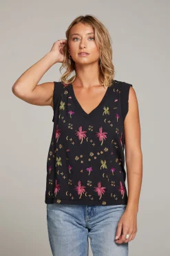 Women Chaser Brand Rolled Night Palm Armhole V-neck Muscle Tank