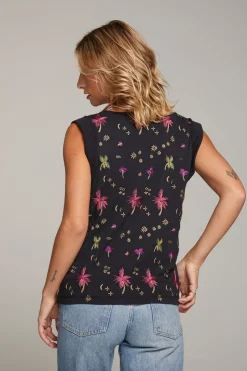 Women Chaser Brand Rolled Night Palm Armhole V-neck Muscle Tank
