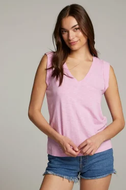 Women Chaser Brand Rolled Pastel Lavender Armhole V-neck Muscle Tank