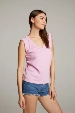 Women Chaser Brand Rolled Pastel Lavender Armhole V-neck Muscle Tank