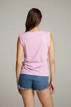 Women Chaser Brand Rolled Pastel Lavender Armhole V-neck Muscle Tank