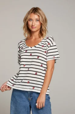 Women Chaser Brand Rolling Stones All Over Logo Tee