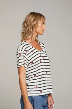 Women Chaser Brand Rolling Stones All Over Logo Tee