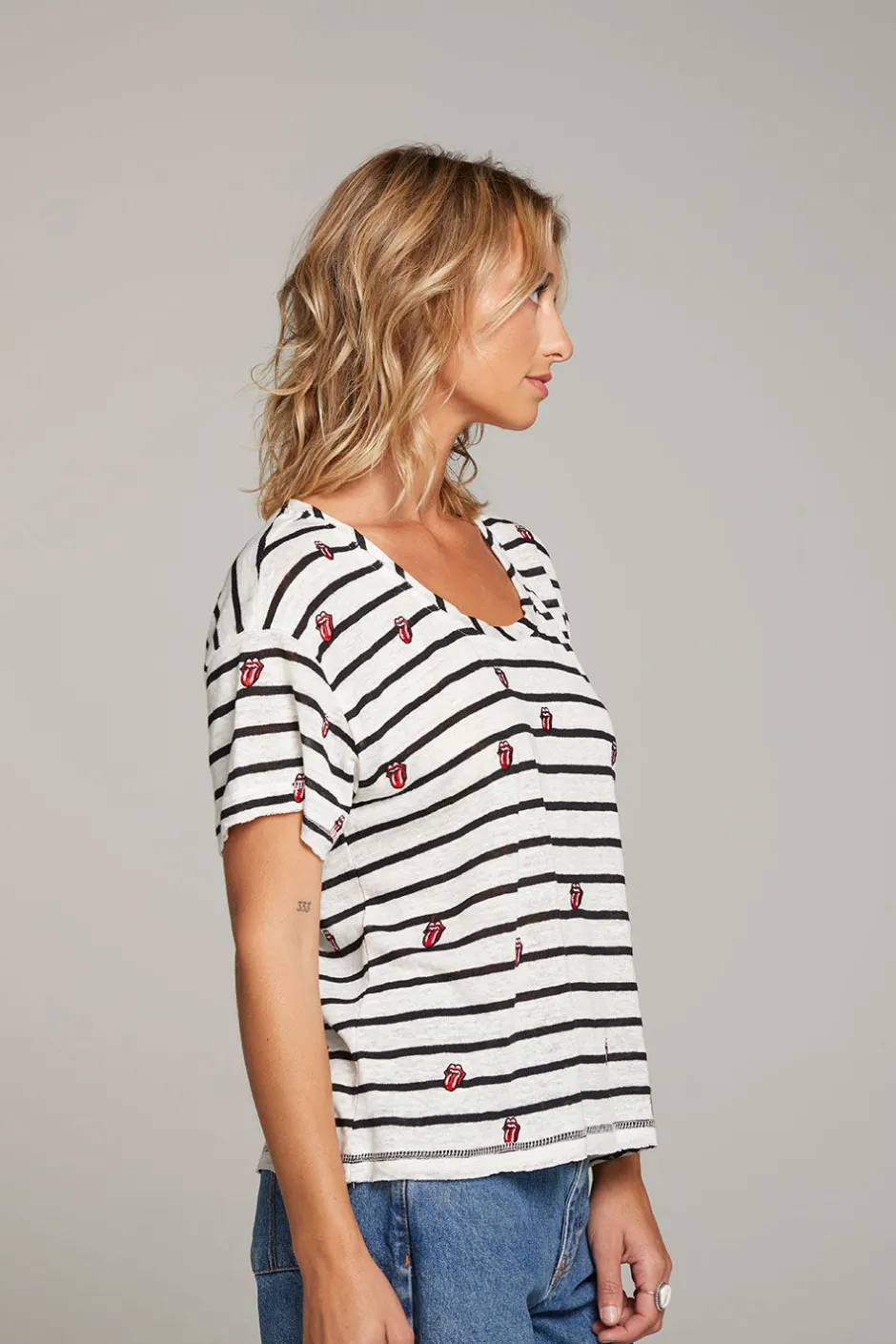 Women Chaser Brand Rolling Stones All Over Logo Tee