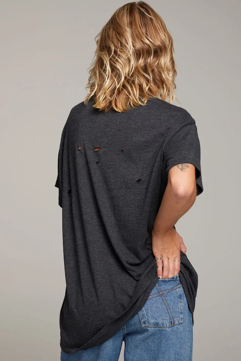Women Chaser Brand Rolling Stones Classic Logo Distressed Tee