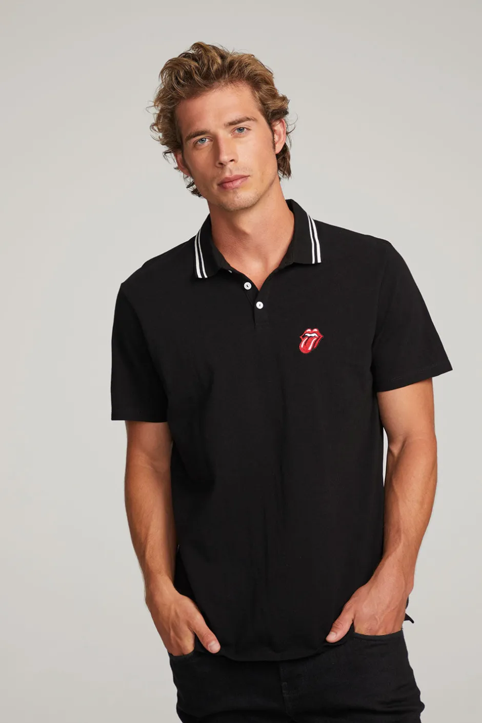 Women Chaser Brand Rolling Stones Embroidered Logo Mens Polo Tee