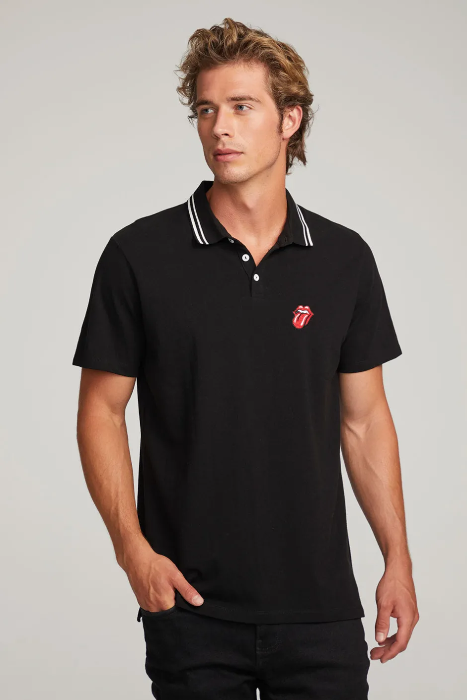 Women Chaser Brand Rolling Stones Embroidered Logo Mens Polo Tee