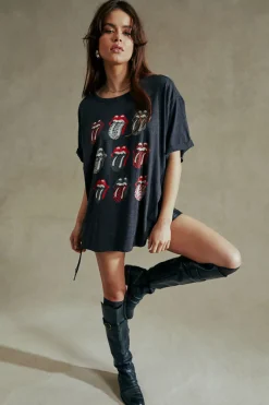 Women Chaser Brand Rolling Stones Multi Logo One Size Tee
