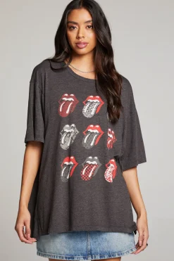 Women Chaser Brand Rolling Stones Multi Logo One Size Tee