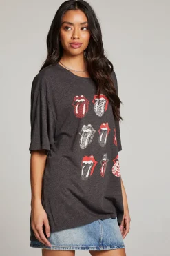 Women Chaser Brand Rolling Stones Multi Logo One Size Tee