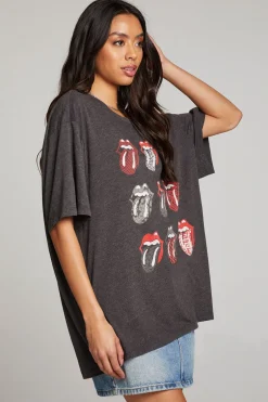 Women Chaser Brand Rolling Stones Multi Logo One Size Tee