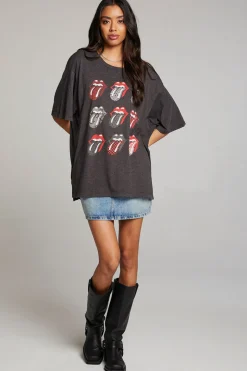 Women Chaser Brand Rolling Stones Multi Logo One Size Tee