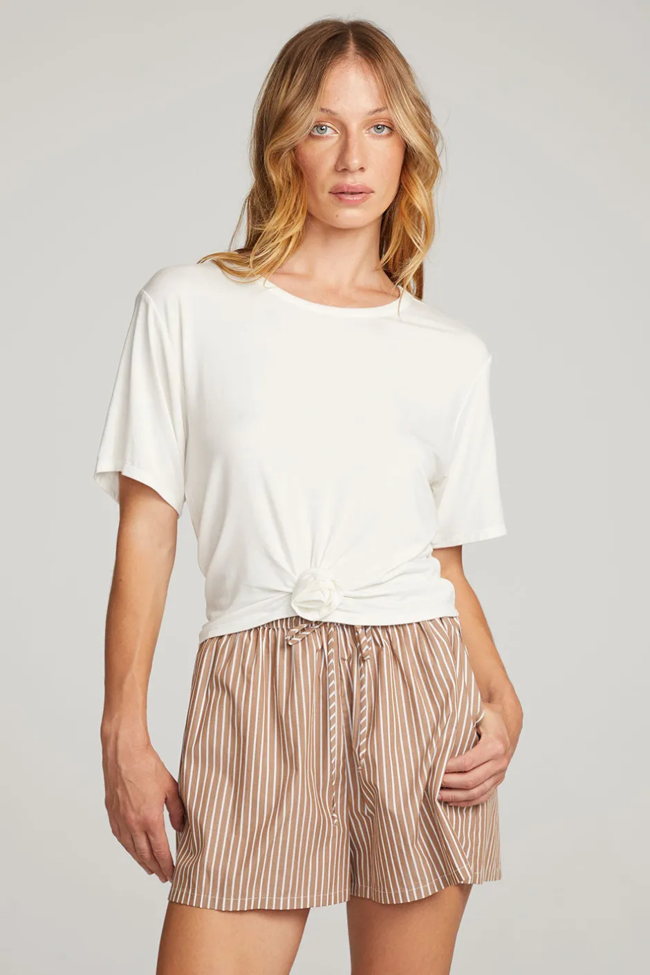 Women Chaser Brand Rosebud White Tee