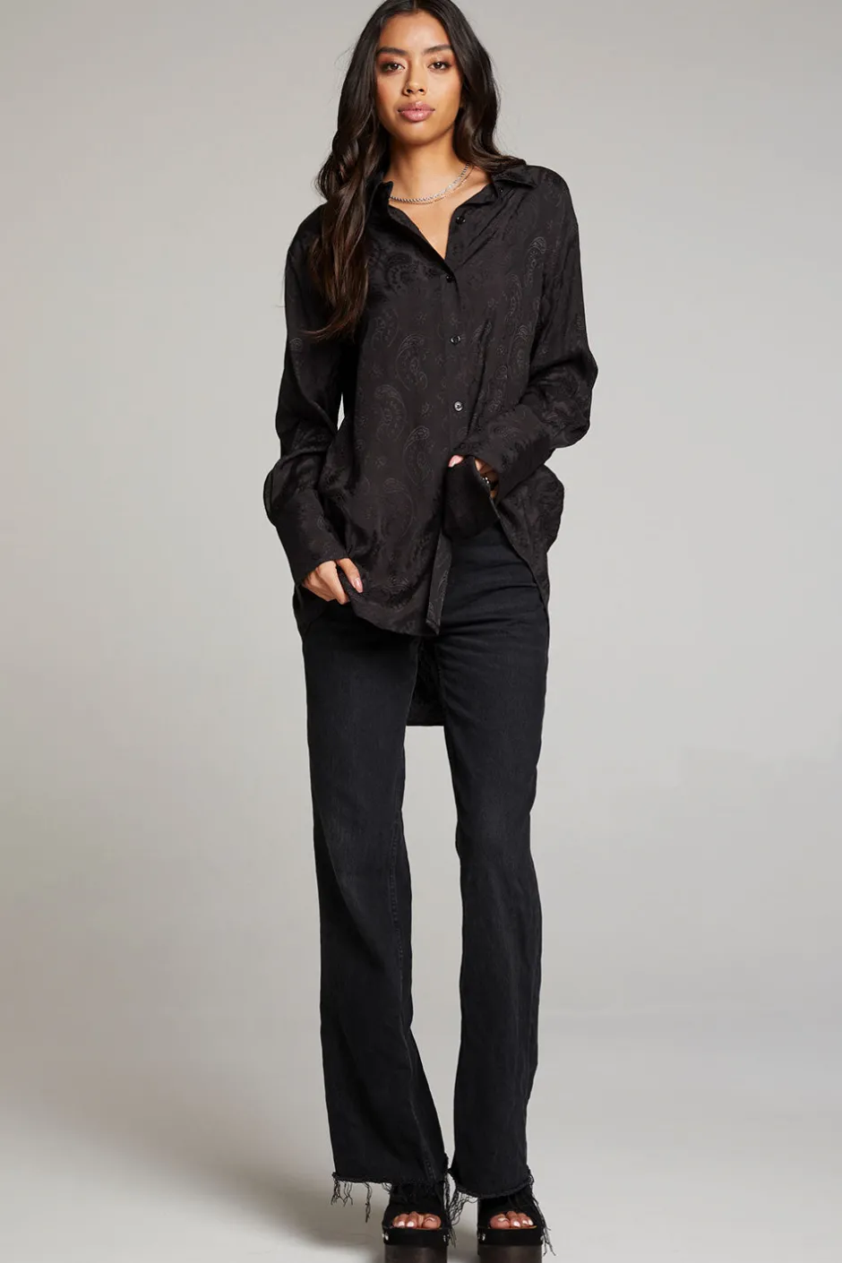 Women Chaser Brand Ruby Licorice Button Up