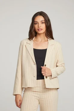 Women Chaser Brand Santanaa White Pinstripe Blazer