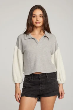 Women Chaser Brand Saratoga Heather Grey Pullover