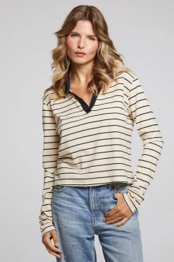 Women Chaser Brand Sausalito Black Sand Stripe Long Sleeve