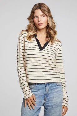 Women Chaser Brand Sausalito Black Sand Stripe Long Sleeve