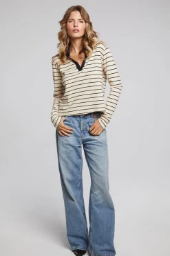Women Chaser Brand Sausalito Black Sand Stripe Long Sleeve