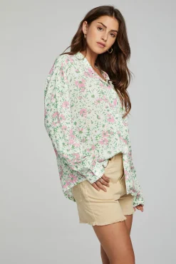 Women Chaser Brand Saville Button Down - Grass Daisy Floral