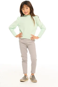Kids Chaser Brand Semi Cropped Hi Lo Mock Neck Puff Sleeve Pullover