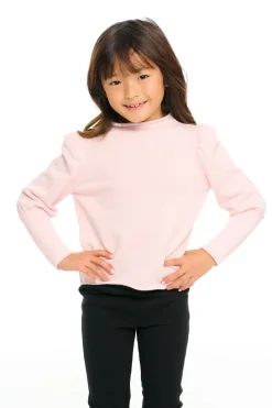Kids Chaser Brand Semi Cropped Hi Lo Mock Neck Puff Sleeve Pullover