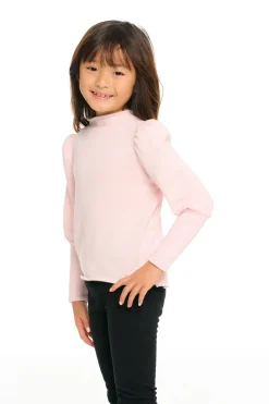Kids Chaser Brand Semi Cropped Hi Lo Mock Neck Puff Sleeve Pullover