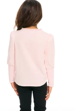 Kids Chaser Brand Semi Cropped Hi Lo Mock Neck Puff Sleeve Pullover