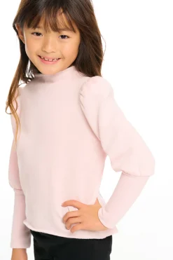 Kids Chaser Brand Semi Cropped Hi Lo Mock Neck Puff Sleeve Pullover